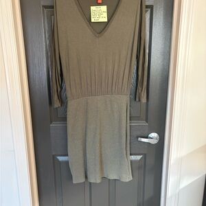 Joe Fresh Olive Green V-Neck Long Sleeve Dress